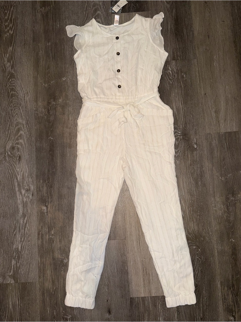 Justice Cream Textured Tie-Waist Jumpsuit